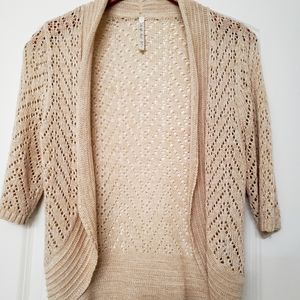 Tan ❤️ Open Pointelle Crochet Cardigan Women Size Small or Youth Junior Gir…